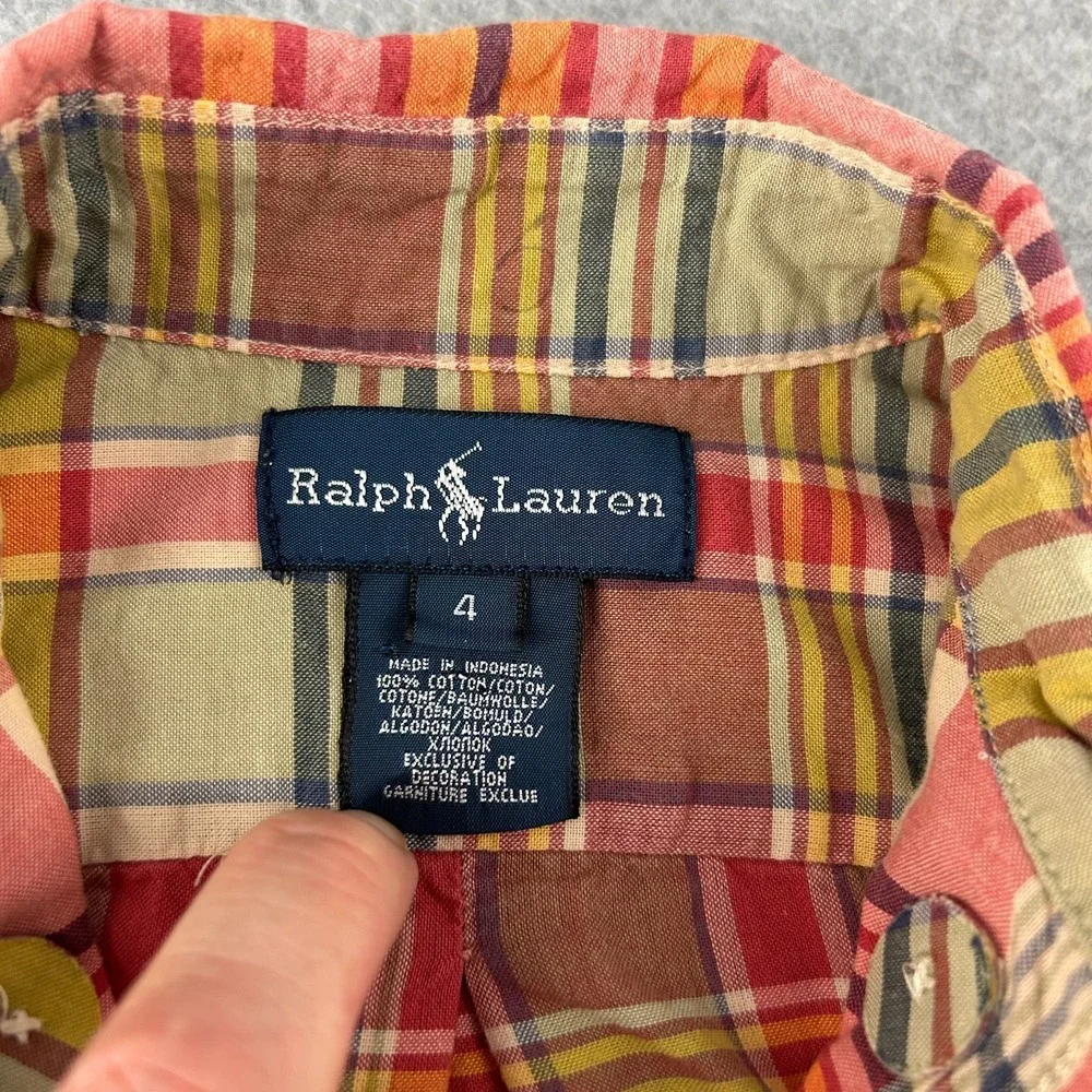 Ralph Lauren Long Sleeve Plaid Button Front Shirt Collared Red Green Boys Size 4